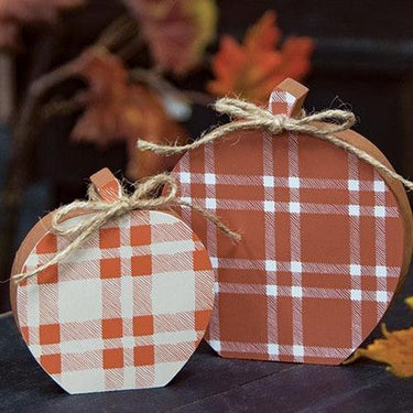 2 Set Plaid Wooden Apple Sitters - The Fox Decor